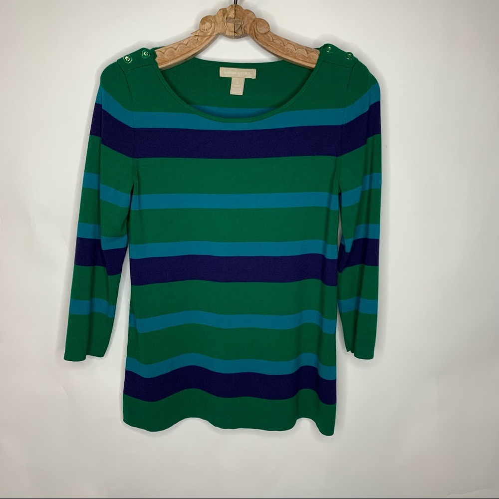 Banana Republic Green Blue Stripe Sweater Small
